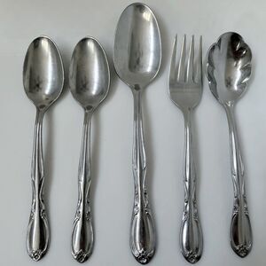 5pc International Chapel Hill Spoons + Salad Fork Stainless Superior USA Floral